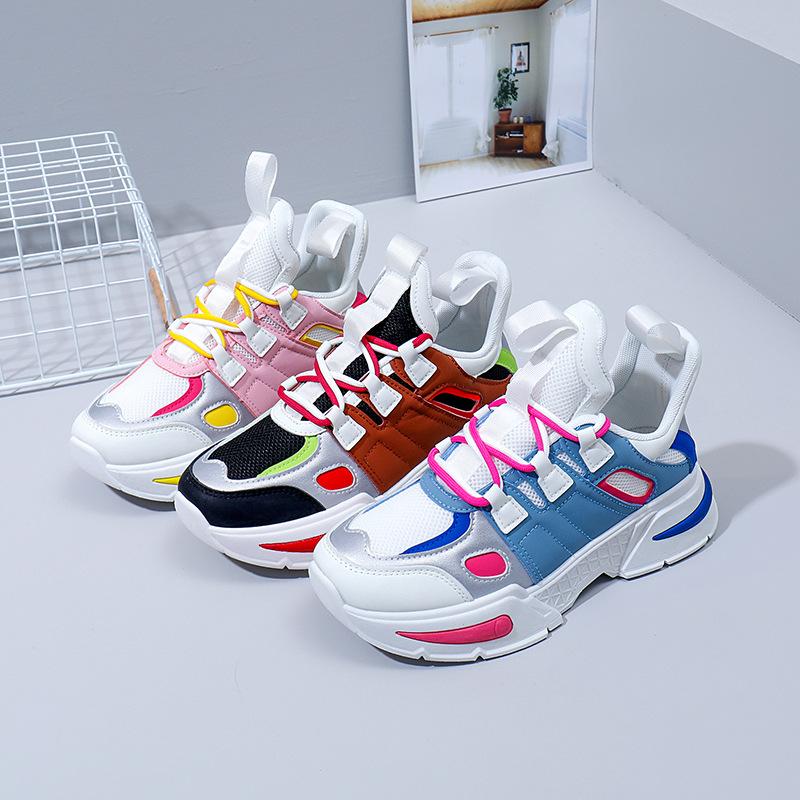 New Color Block Dad Shoes Women Chunky Platform Sneakers Fashion Casual Height Increasing Shoes