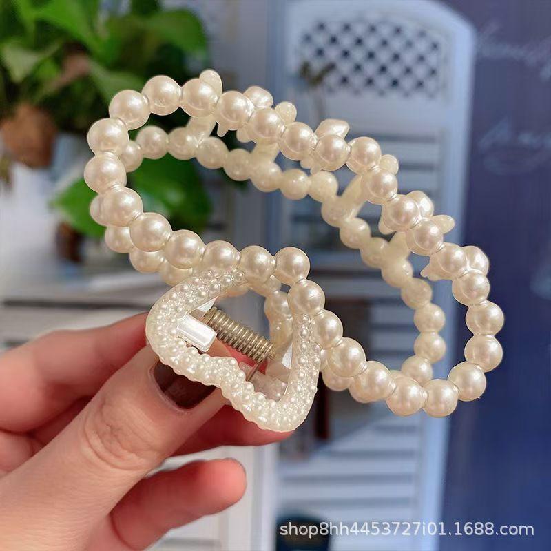 Large Pearl Hair Claw Clip Women Back Of Head Stylish Geometric Accessory Fashionable Bun Holder Korean-Inspired