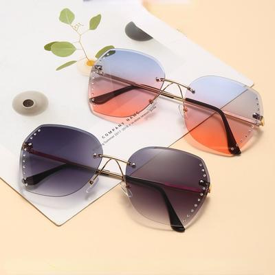 Rimless Rhinestone Sunglasses Women Diamond Cutting Lens Gradient Sun Glasses Female Fashion Brand Design Eyewear UV4
