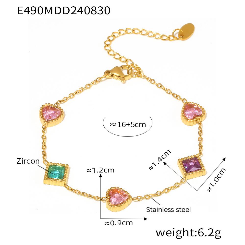 316L Stainless Steel Bracelet With Square And Heart Shape Zircon For Women No Tarnish Gold Silver Color Charm Women's Braccelets