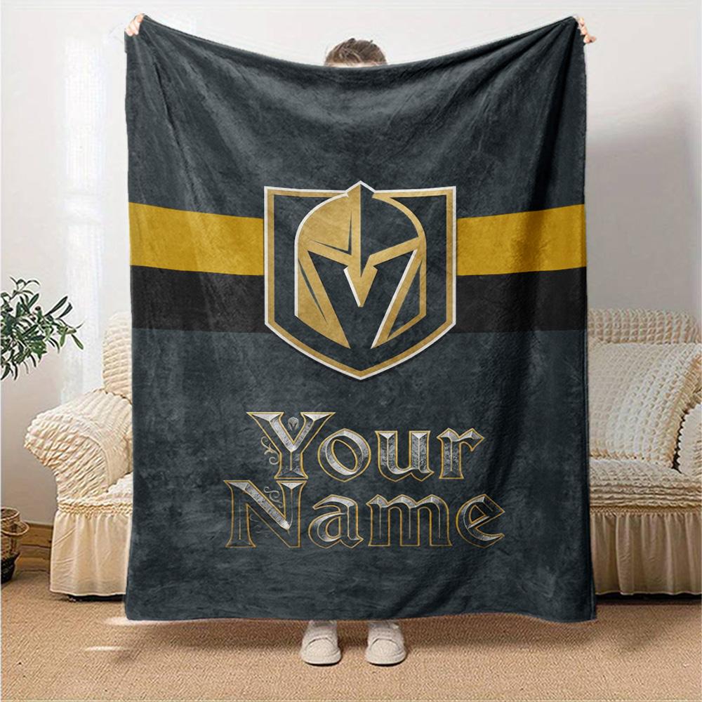 Name Custom Vegas Golden Knights Logo Print Flannel Blanket High Quality Warm Comfortable Cover for All Seasons Perfect for Gifts Home Decor