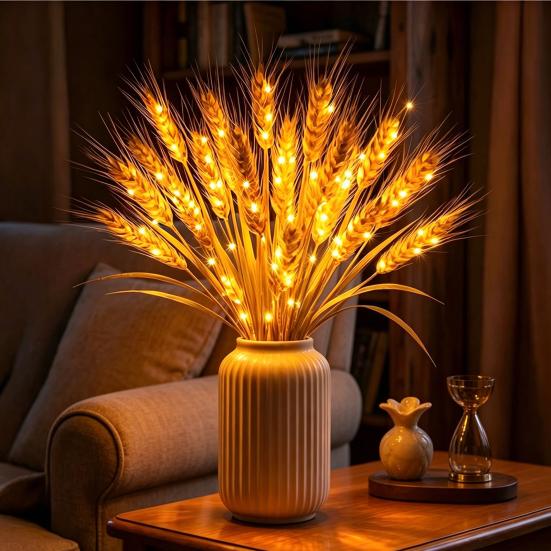 Wheat Table Lamp Cordless Rustic Golden Wheat Ear Light Warm White LED Desktop Light for Bedroom Living Room Dining Room Wedding Party