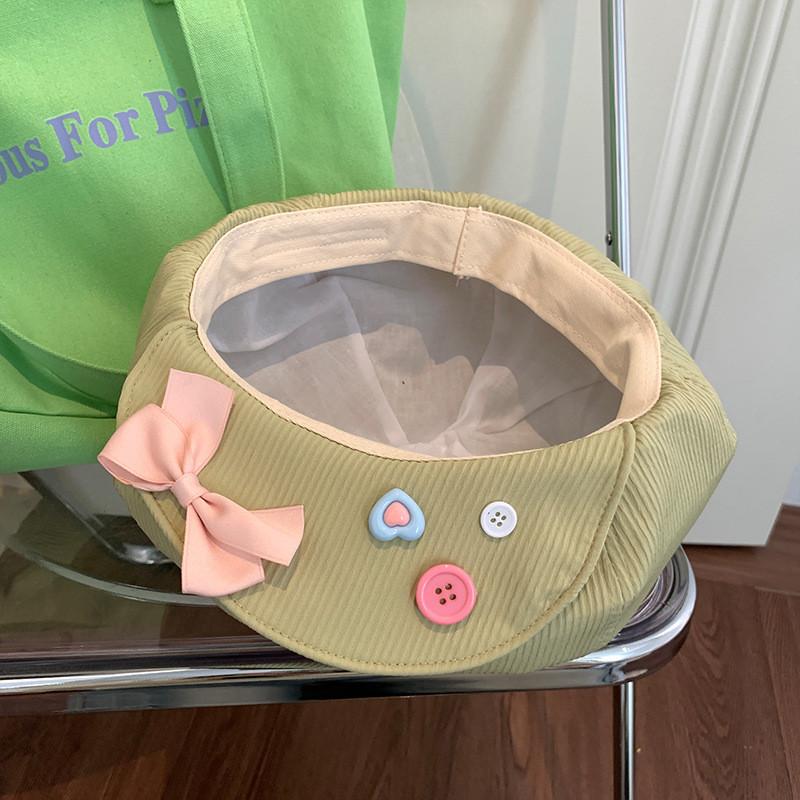 Stylish Japanese Sweet Bowknot Button Cloud Beret Hat For Women In Summer Lightweight Versatile Design