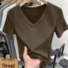 2026 Rippstrick-Kurzarm-Schlankmacher-T-Shirt für Damen in Übergröße