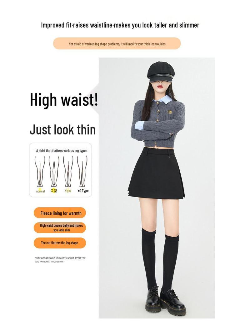 Women's High Waist Gray Wool Blend Skirt Shorts - Autumn/Winter A-line Slit Design, Slimming Hip-Hugging Fit.