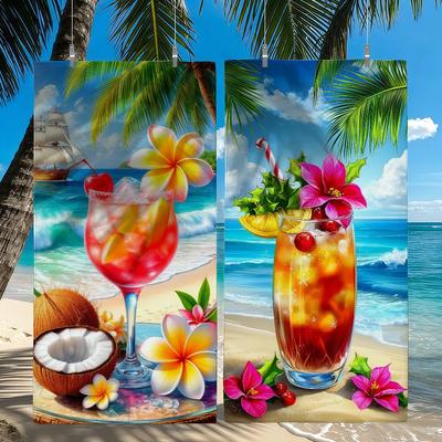 Tropical Drink Coconut Plumeria for Summer Quick Drying Beach Towels Are Suitable For Swimming Pools Camping Yoga And The Gym