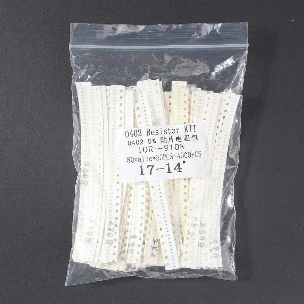 4000PCS 80 Values 0402 New Chip Resistance Assorted Set 10 Ohm ~ 910K Ohm SMD Resistor Pack Diy Electronic 5% Set of Resistor