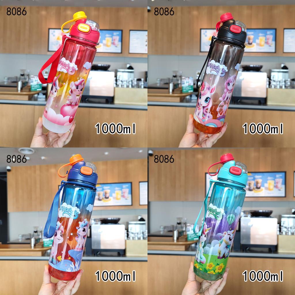 Unicorn Pattern Plastic Water Bottle With Leakproof Cap For Outdoor Sports And Daily Use