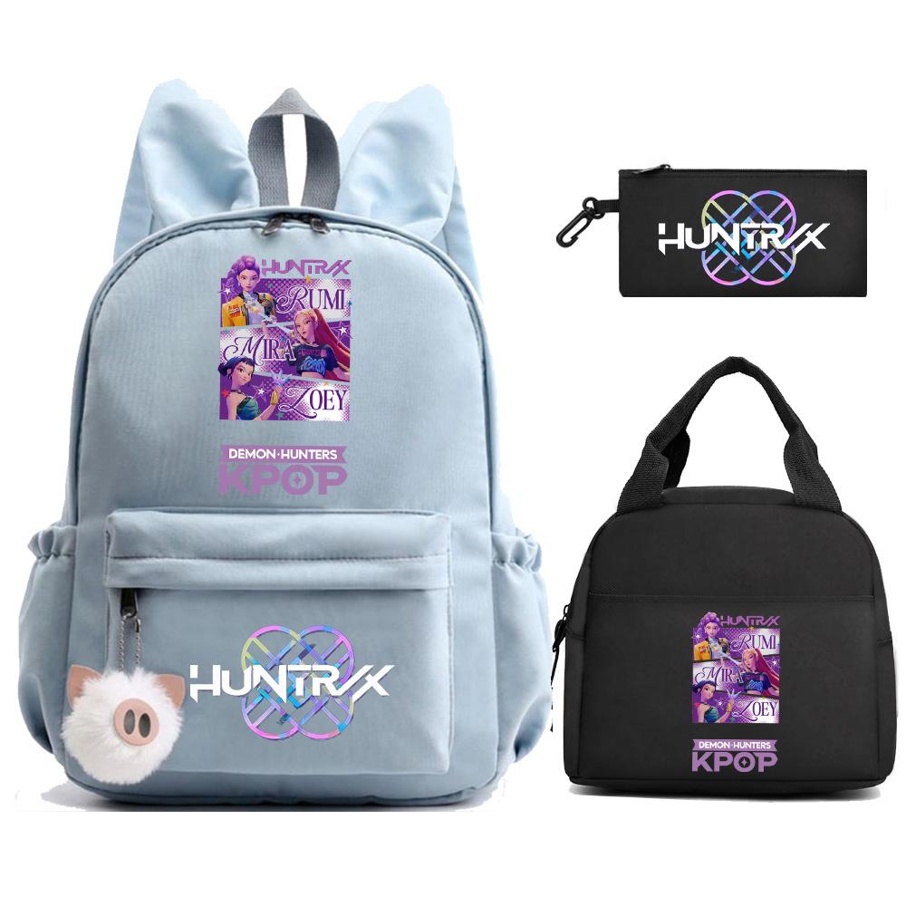 3 Stück/Set Anime Kpop Dämonenjäger Bedruckter Rucksack mit Lunchtasche Federmäppchen für Teenager Mädchen Junge Zurück zur Schule Rucksack Große Kapazität Reisetasche