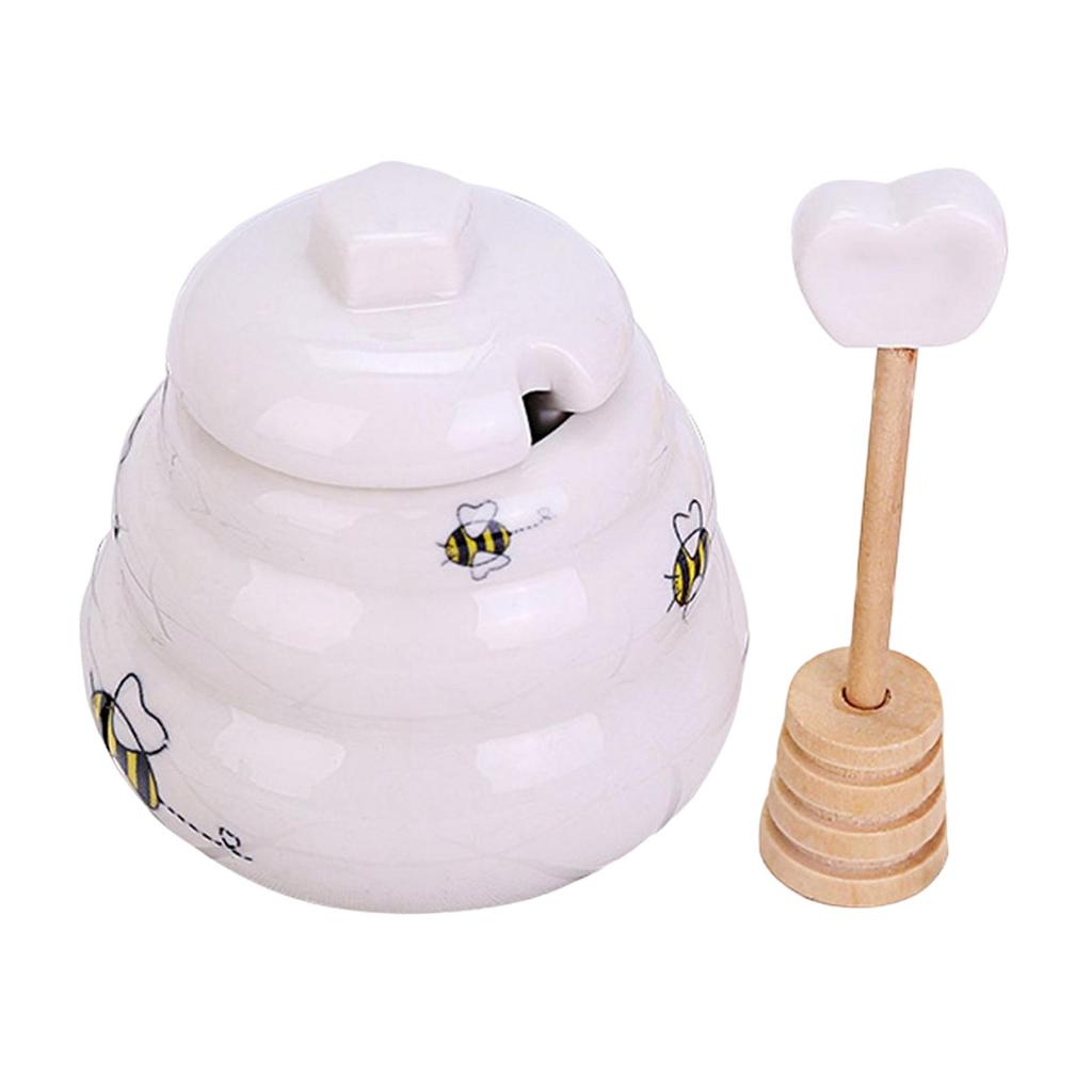 Ceramic Honey Pot Accessory with Lid Multifunctional Food Dispenser Storage Containers for Sugar