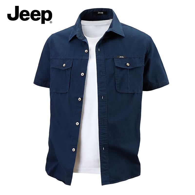 JEEP Men's Pure Cotton Short-Sleeve Casual Workwear Shirt