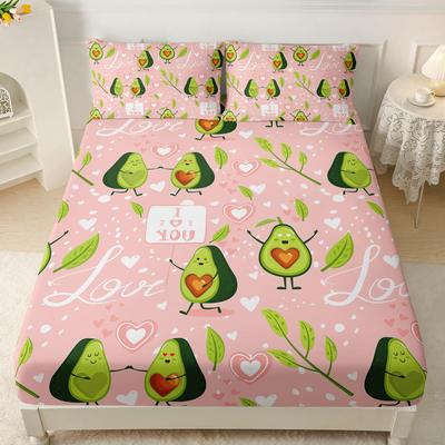 Liebe Avocado Muster Bettmütze Dreiteiliges Digitaldruck Bettzeug Bettmütze Dreiteiliges Set Kinder und Erwachsene