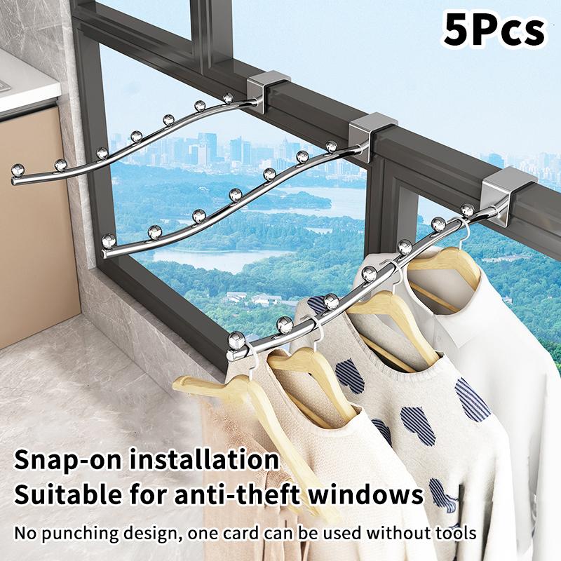 5 Pcs Supermarket Clothing Store Iron Card Square Tube Hook Dormitory Home Balcony Wavy-Shape Clothes Hook Beaded Shelf Hook