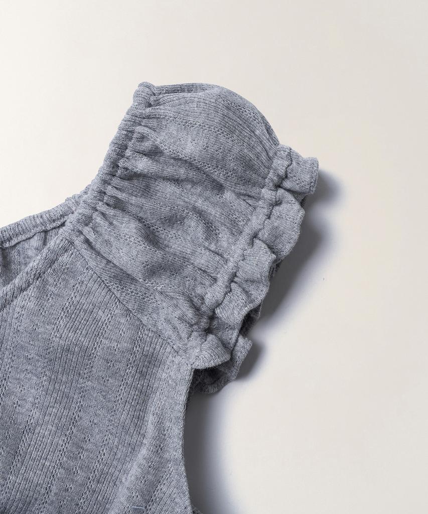 Tudument Eyelet Off-Shoulder T-Shirt_Melange Gray