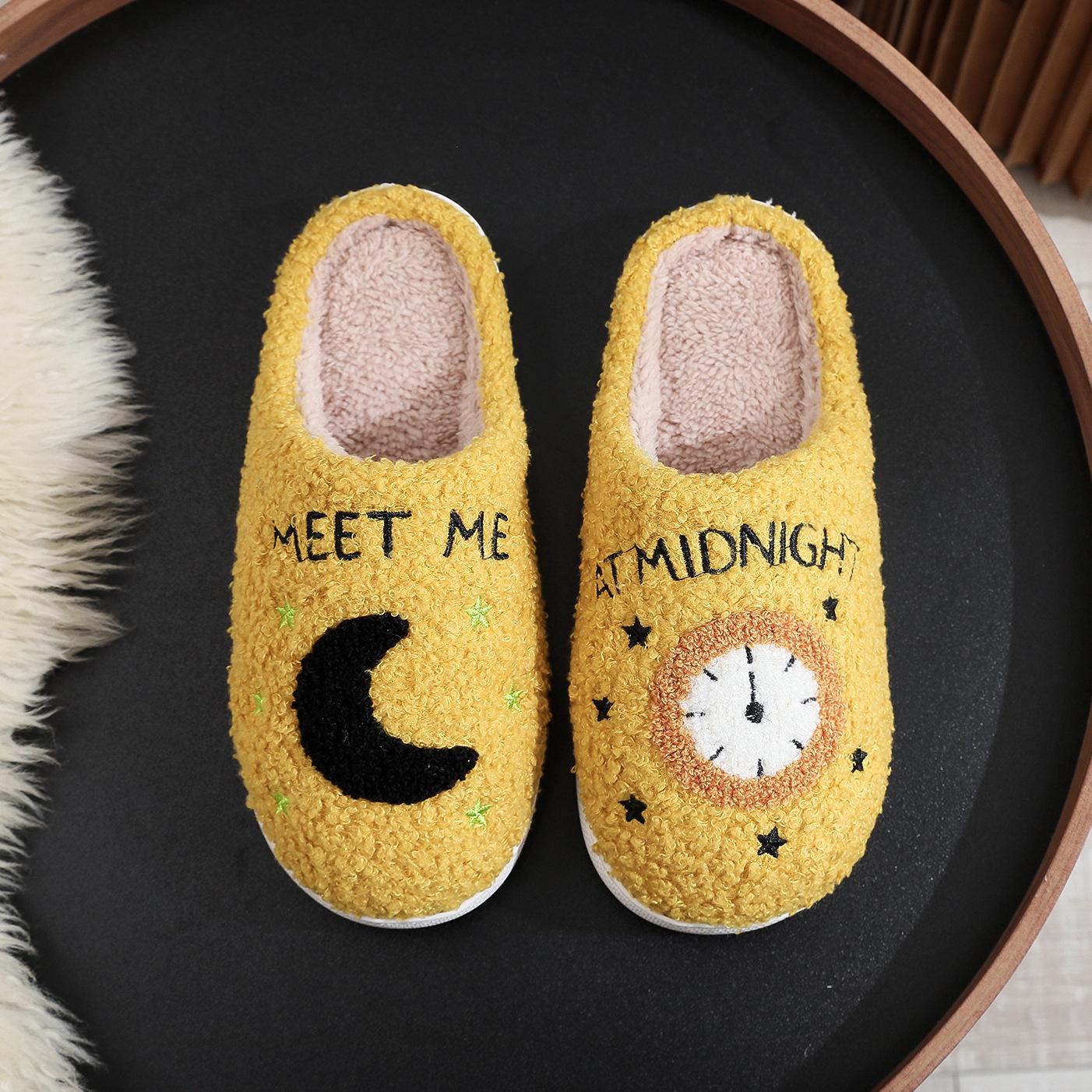 

Women s Winter Cute Cartoon Smiley Face Cotton Slippers - Plus Size, Moon Clock Design. 40-41 жёлтый