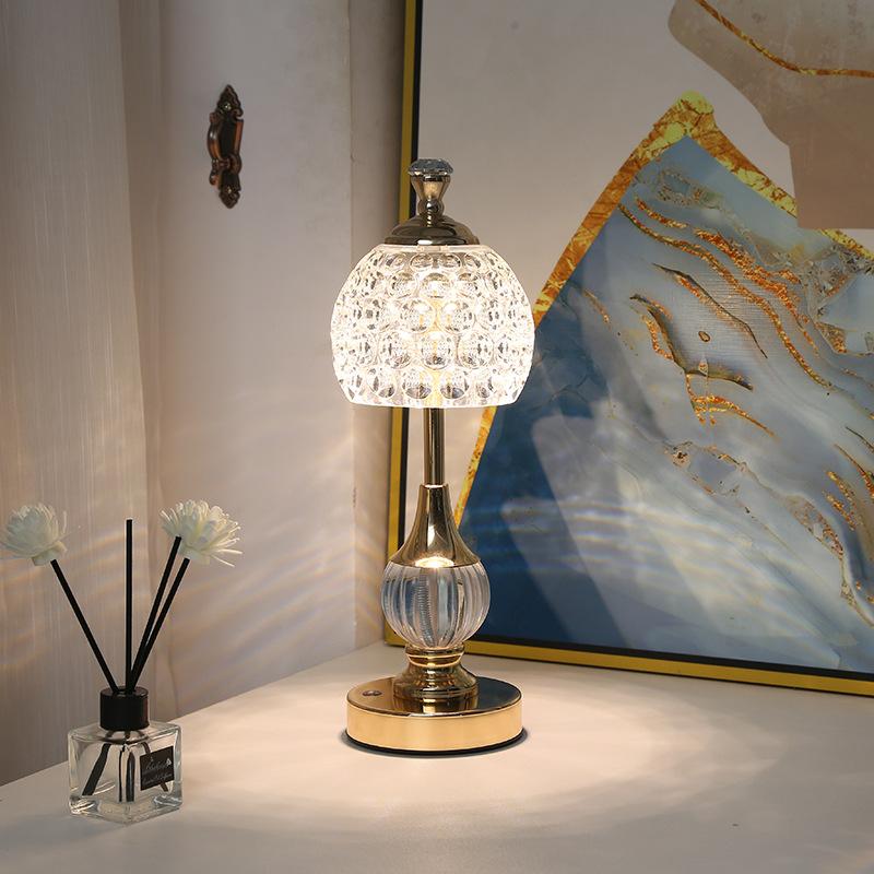 New Metal Crystal Acrylic Desk Lamp, Bedroom Charging Touch Light, Nordic Retro Atmosphere Decoration, Small Night Light