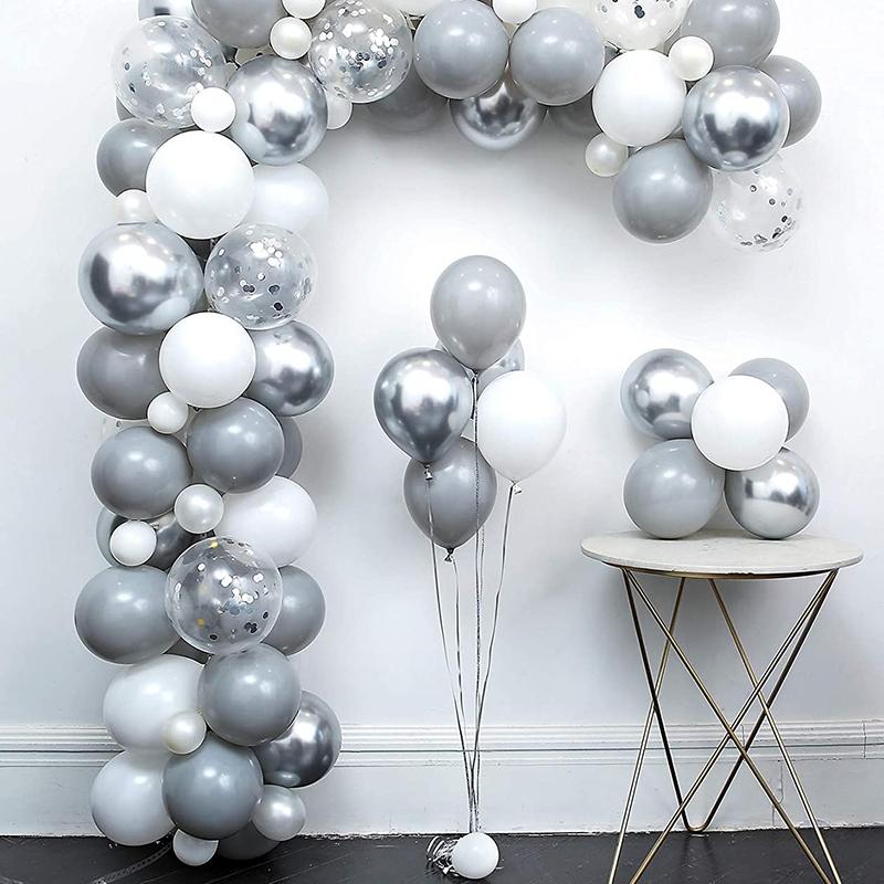 T02C!Gray White Balloon Garland Kit Metallic Silver Aluminium Foil Balloon Wedding Birthday Party Baby Shower Decoration