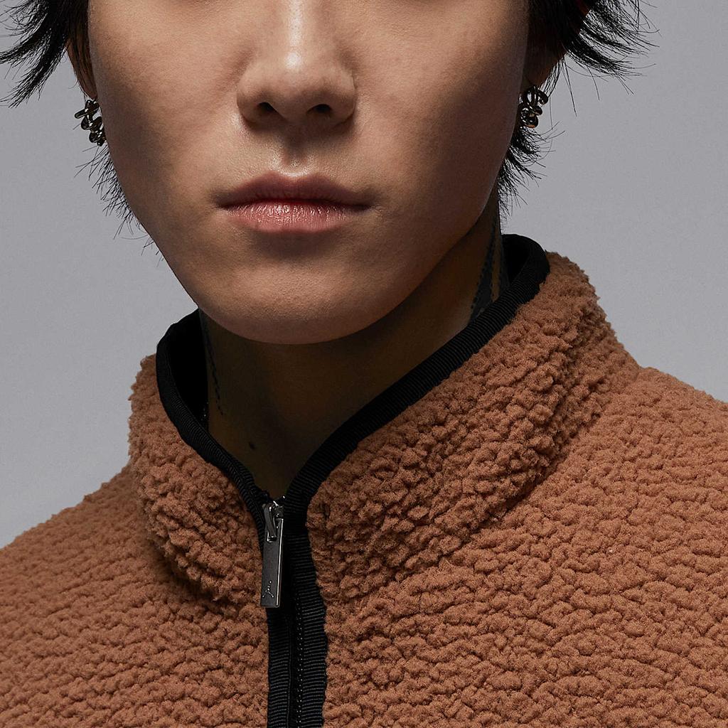 Jordan Flight Faux Shearling Stand Collar Loose Jacket Men Jacket Dark-Brown FV7449-223