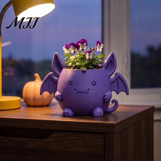 Mini Cactus Pot 3D Printed Devil Bat Flower Pot, Gothic Halloween Planter with Creative Gardening Present for Plant Lovers Wings Home Office