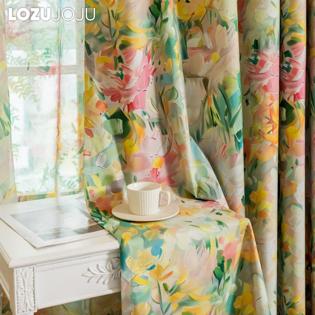 1PC LOZUJOJU European Pastoral Style Printed Colorful Curtains Full Blackout Curtains for Bedroom Living Room Balcony Window for Home Decor
