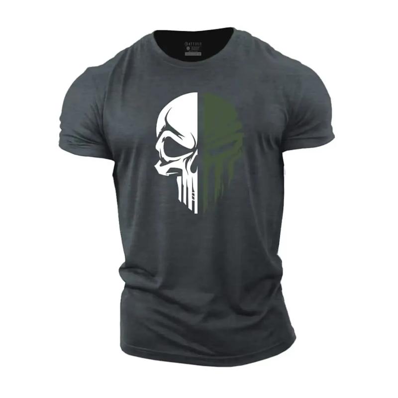 Men's digital printed skull printed T-shirt Fitness top Short sleeve T-shirt quick drying breathable