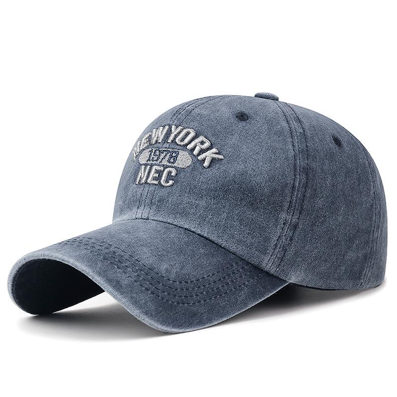 Korean Style Washed Cotton Baseball Cap - Embroidered Unisex Duckbill Hat for All Seasons