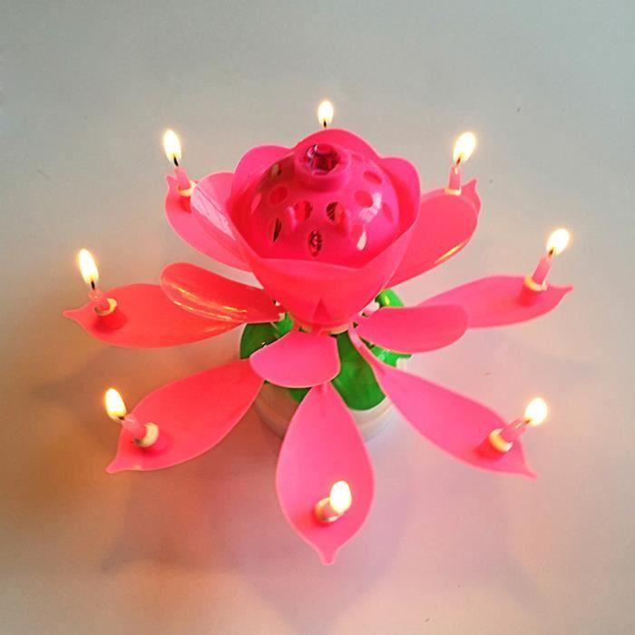 Double couche de bougie d'anniversaire de lotus avec bougie de musique tournante avec une chanson de joyeux anniversaire (rouge)