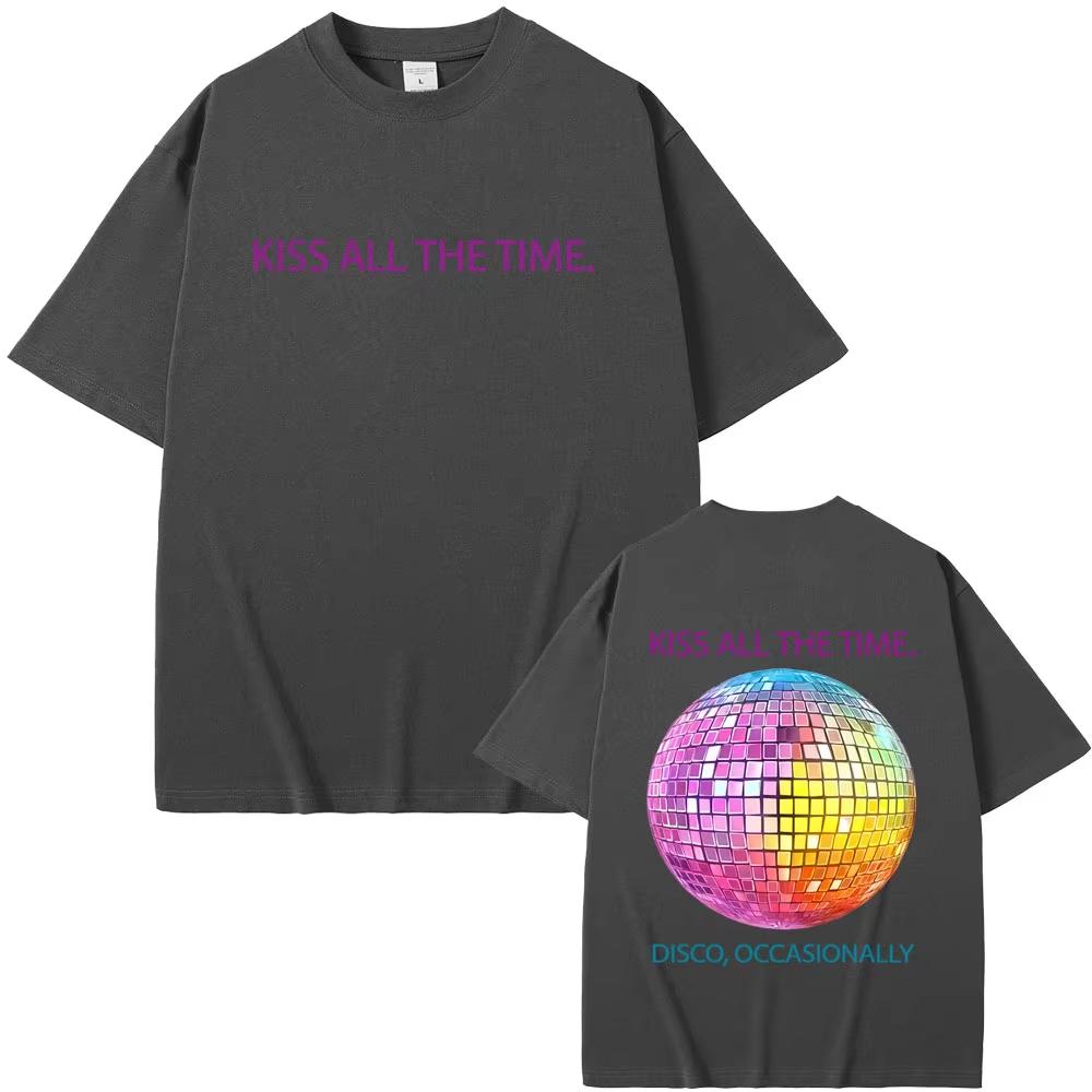 Kiss All The Time Disco Occasionally Graphic Print Tshirt Men Women Fashion casual Short Sleeve T Shirts Unisex Streetwear