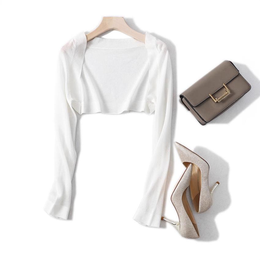 Ice Silk Knitted High-waisted Small Shawl Jacket for Women's 1116 Summer Long Sleeves with Suspender Skirt and Cardigan Ultra-thin