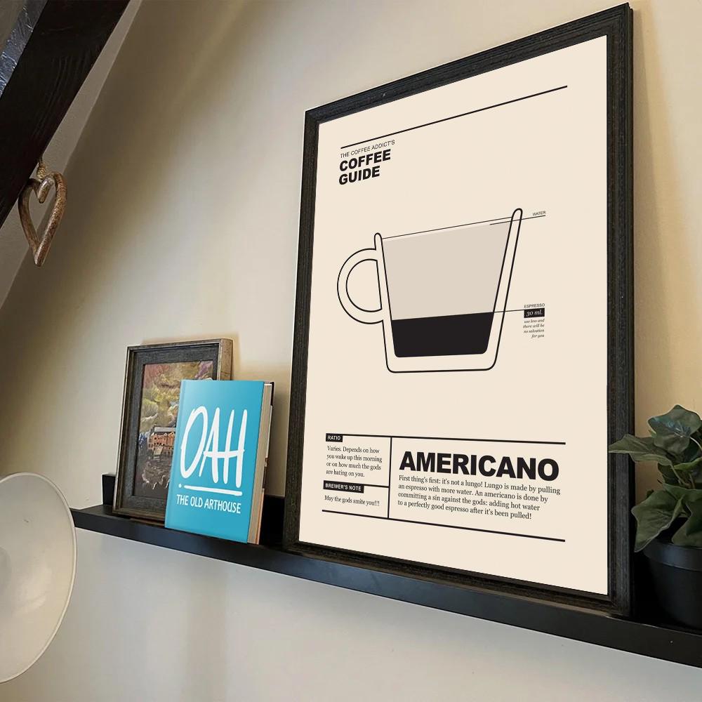 1pc Coffee Guide Espresso Americano Quotes Poster Self-adhesive Art Waterproof Paper Sticker Coffee House Bar Room Wall Decor