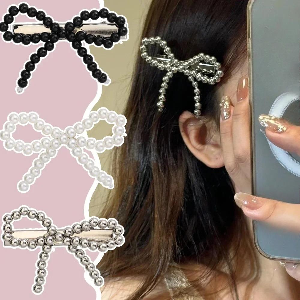 Korean Fashion Women Pearl Hair Clips Pins Cute Girls Pearl Hairclip Bows Hairpin Metal Hair Clips Y2k Girl Hair Accessories