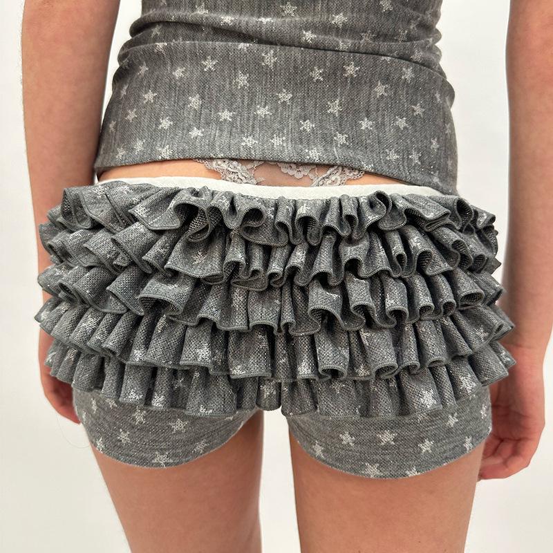 Pantaloncini Ultra-Corti Gotici a Pois con Volant Tendenza Y2K
