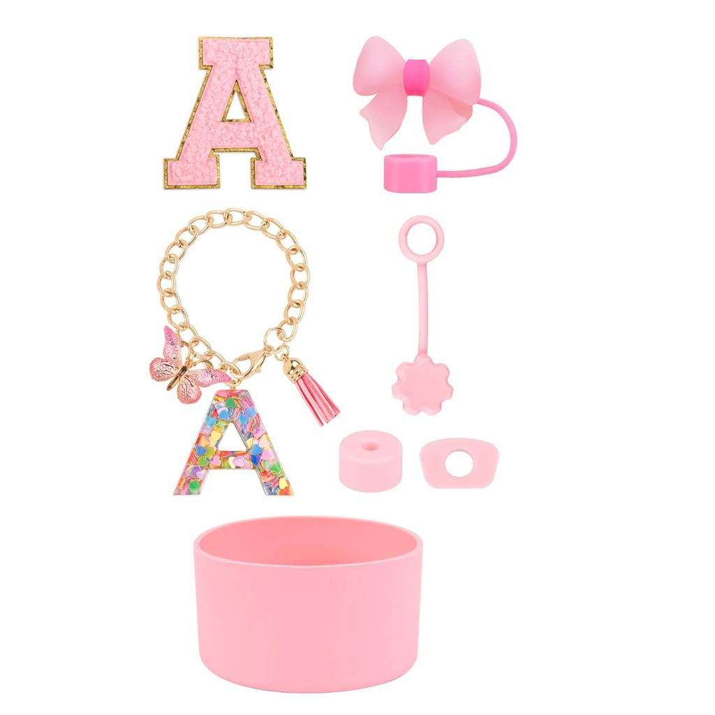 7pcs Cup Accessories Set for Stanley 30oz 40oz Tumbler Straw Cover Cap Boot Spill Proof Stopper Letter Keychain Charm Sticker
