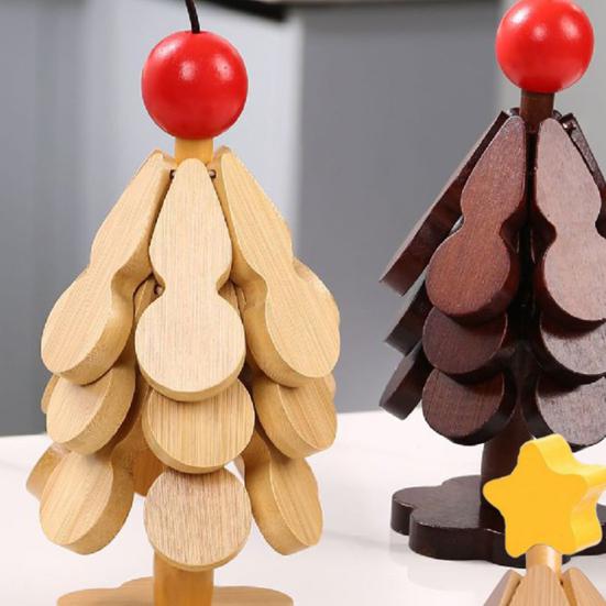 Tree Shape Wooden Trivets Set Foldable Kitchen Coasters Creative Heat Resistant Hot Pot Holders Decorative Placemat for Home Kitchen Restaurant