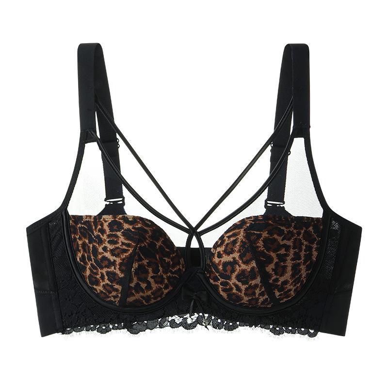 Sexy Mesh Bra for Women Thin Top Support Gathering Underwear Anti-sagging Leopard Print Bra for Women Push Up Bra
