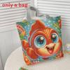 Cartoon Canvas Tote Bag Large Capacity Embroidered Floral For Casual Travel