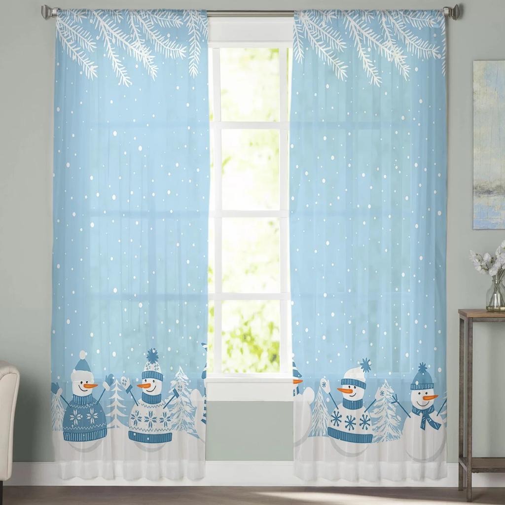 Vánoce Zima Sněhulák z cedrového listu TZávěsy do obývacího pokoje Ložnice Kuchyň Dekorace Okno Tylový závěs