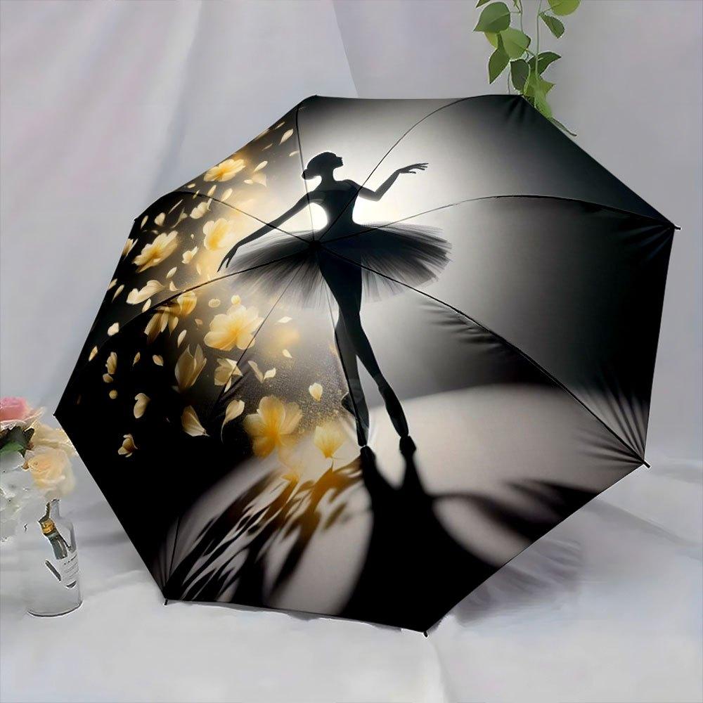 Elegant Ballerina Umbrella - Automatic Open/Close, Portable Folding Umbrella with Floral Dance Design, Compact Travel Umbrella