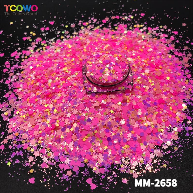 Iridescent Color Mix Heart Star Hexagon Shape Nail Eye Glitter for Resin Tumblers Crafts Makeup Festival Party