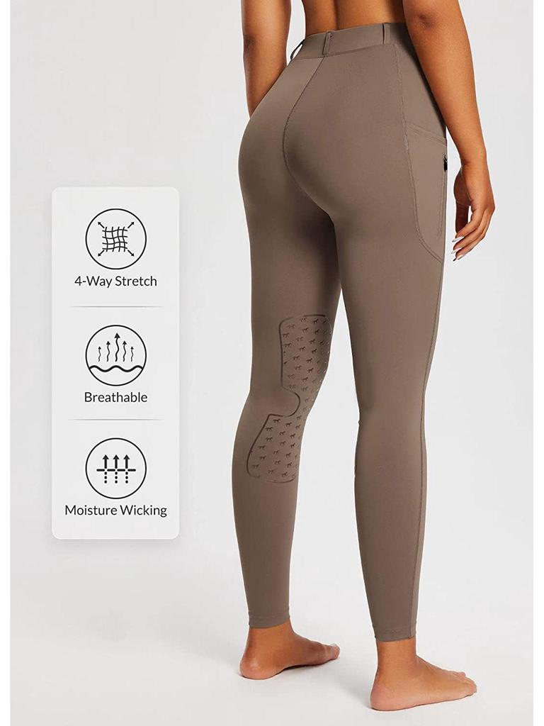 High Waist Equestrian Riding Breeches with Semi-Silicone Knee Pads and Zipper Pockets