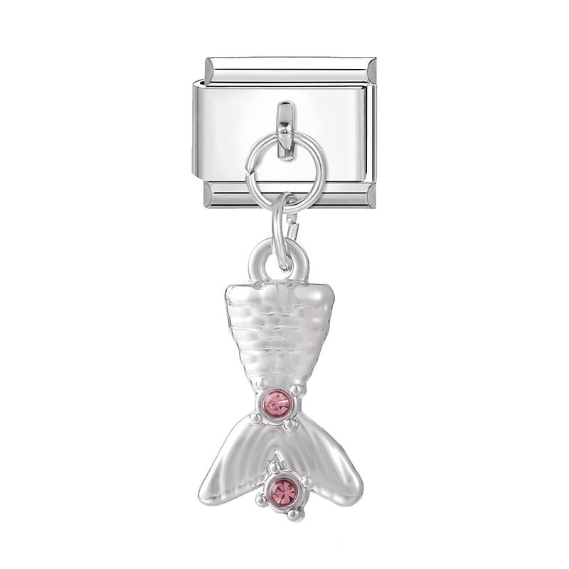 Zircon Turtle Starfish Conch Fishtail Cherry Pendant Italian Charm Links Fit 9MM Stainless Steel Bracelet Women DIY Making Gifts