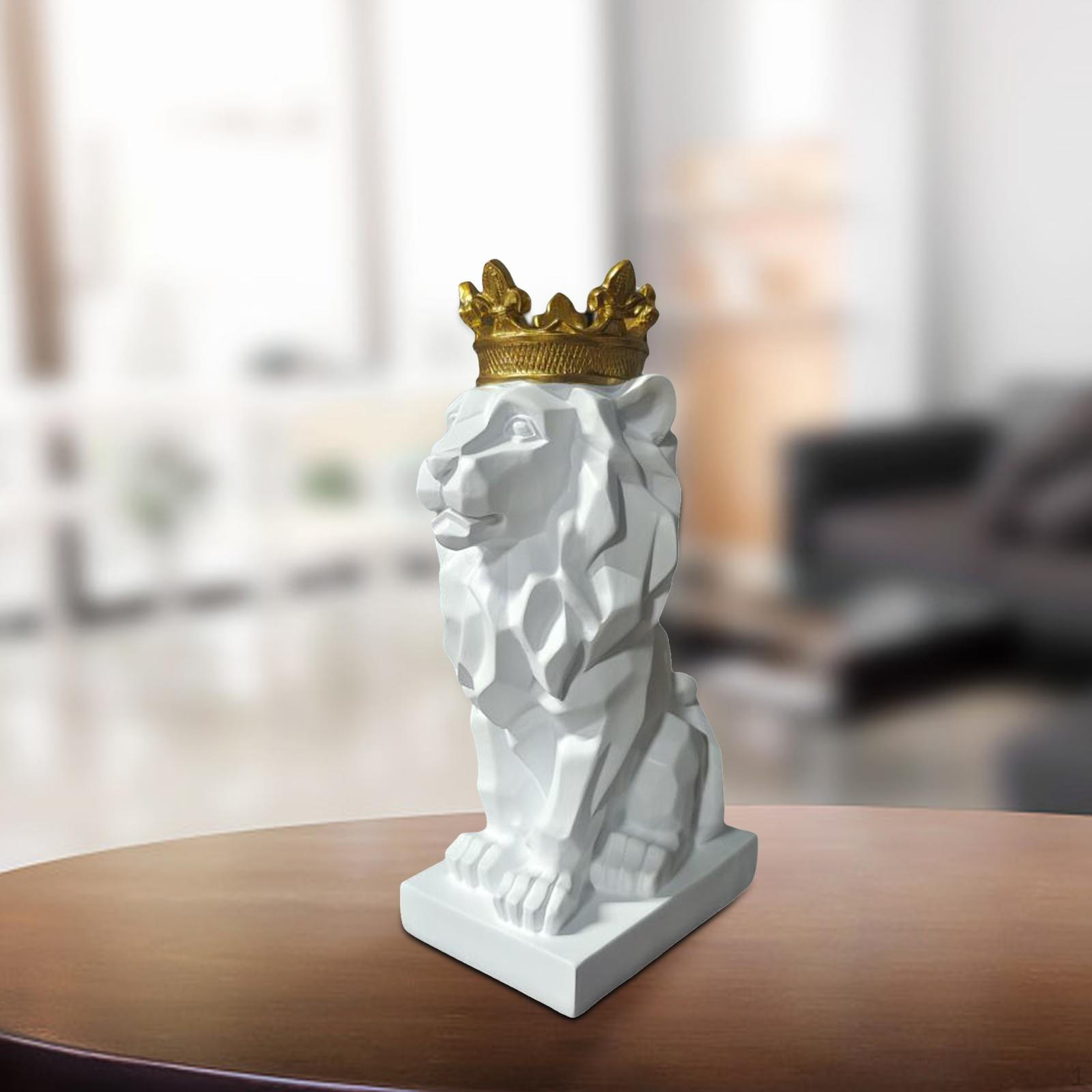 

3D Abstract Lion Statue, Crowned Animal Figurine, Accessory, Ornament, Craft for White