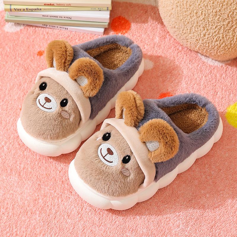 Cute Cartoon Cotton Slippers for Kids Indoor Winter Plush Non-Slip Baby Toddler Shoes