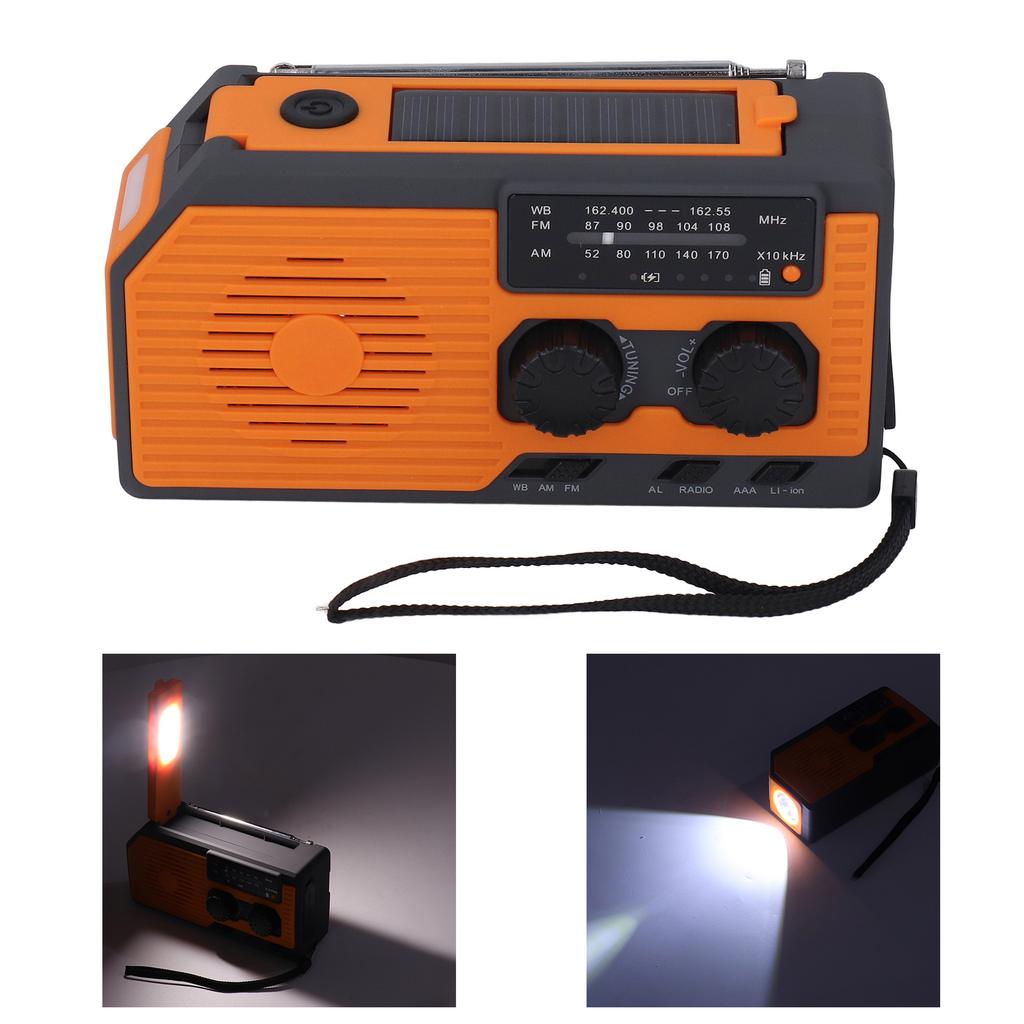Solar Hand Powered Radio Emergency  r LED Flashlight IPX3 Waterproof Radio with Hand Crank 5000mah Battery