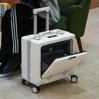 18-Inch Front-Opening Carry-On Suitcase: Lightweight, Horizontal Style, Customizable Travel Logo, No Need To Check-In.