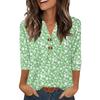 Ladies' Fashionable Casual Retro Floral Print Three-quarter Sleeve Loose V-neck Button Shirt