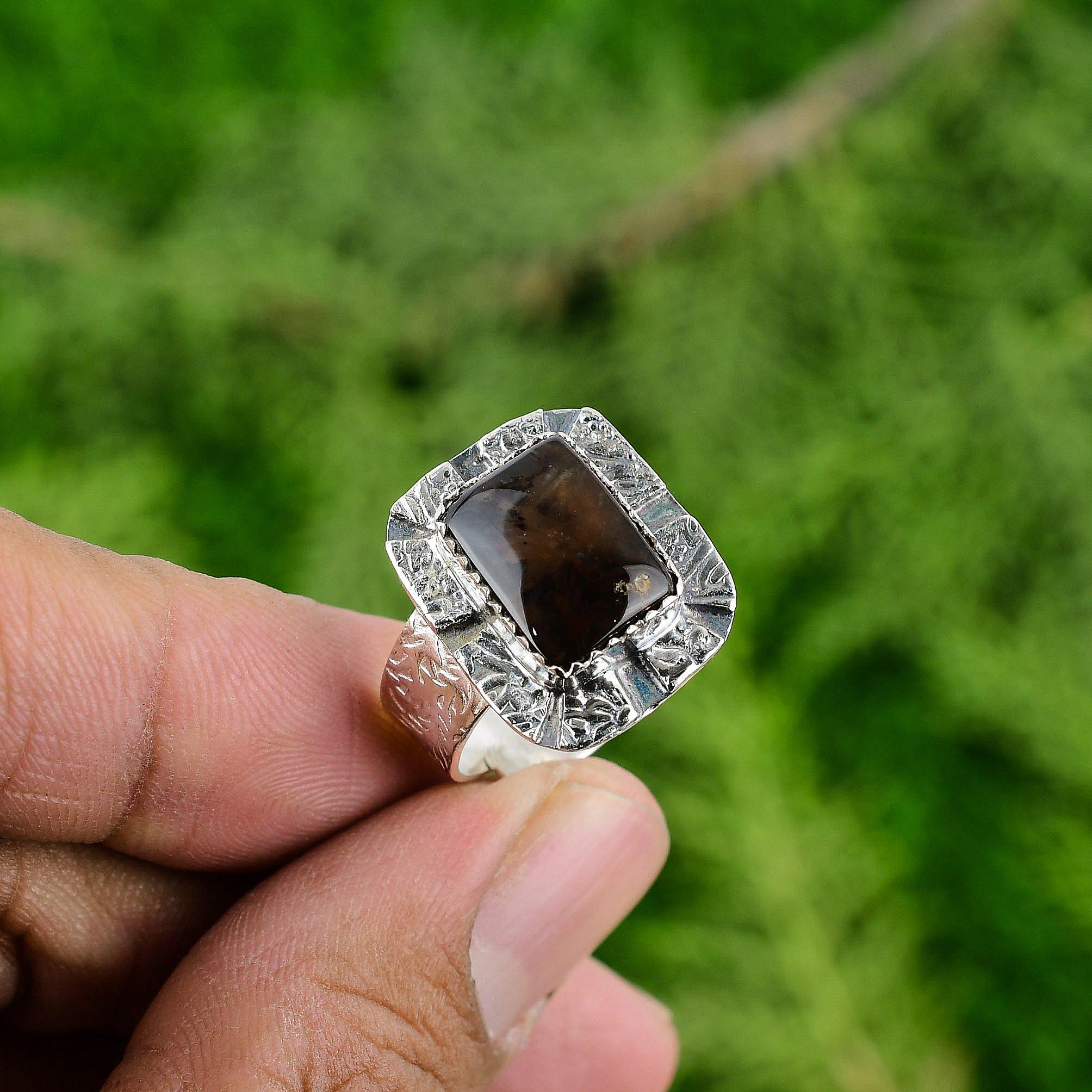 

Распродажа ко Дню женщин Кольцо-солитер из стерлингового серебра 925 пробы с камнем Медовый Дендритовый Опал Adjustable