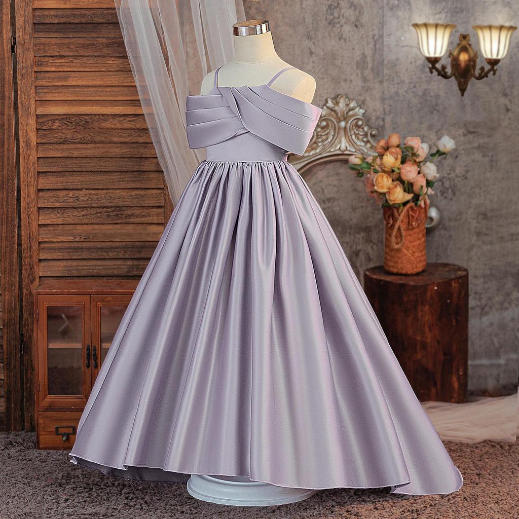 Children's Elegant One-Shoulder Long Evening Dress for Formal Parties