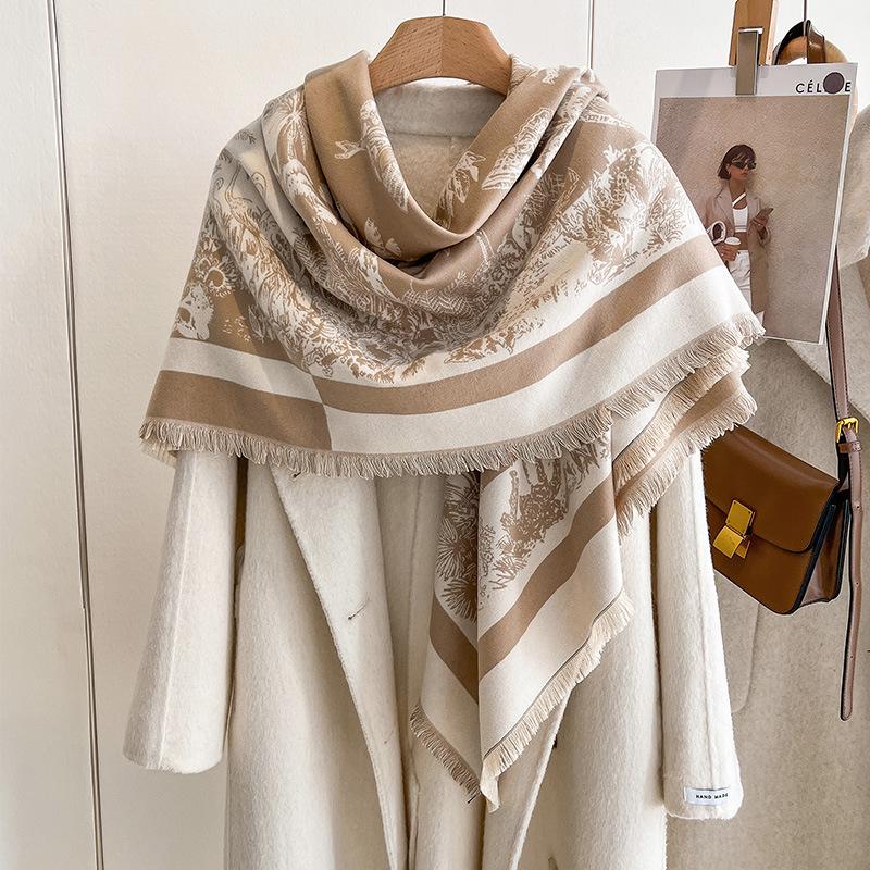 Retro Butterfly Insect Printing Imitation Cashmere Warm Scarf Women'S Fashion Elegant Air Conditioner Shawl Large Square Scarf