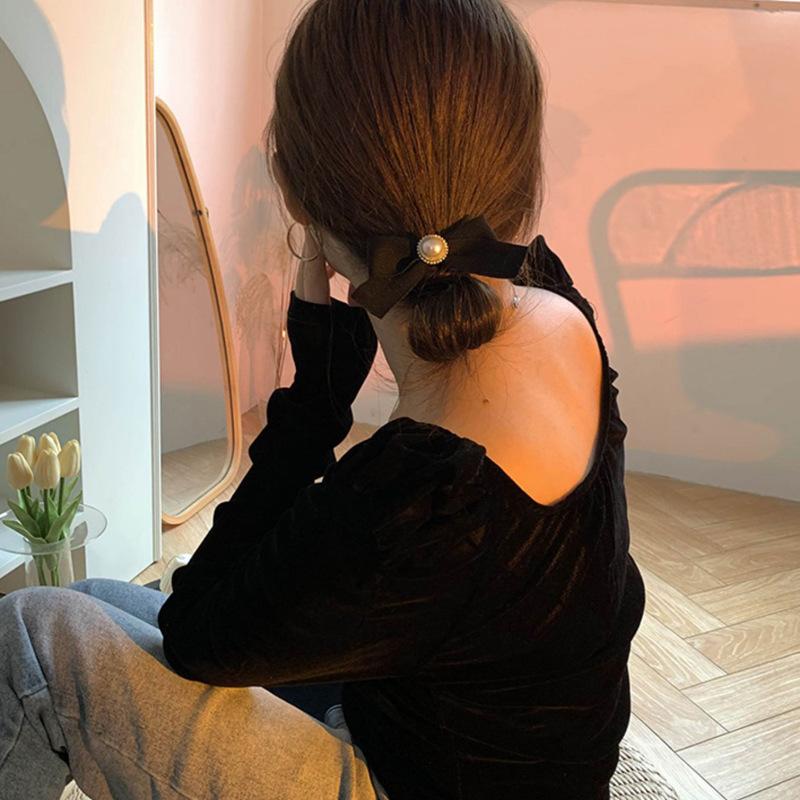 Bow Hair Accessory, French Pearl Hair Band, Leather Band Hair Tie, Hair Tie, Simple Headwear